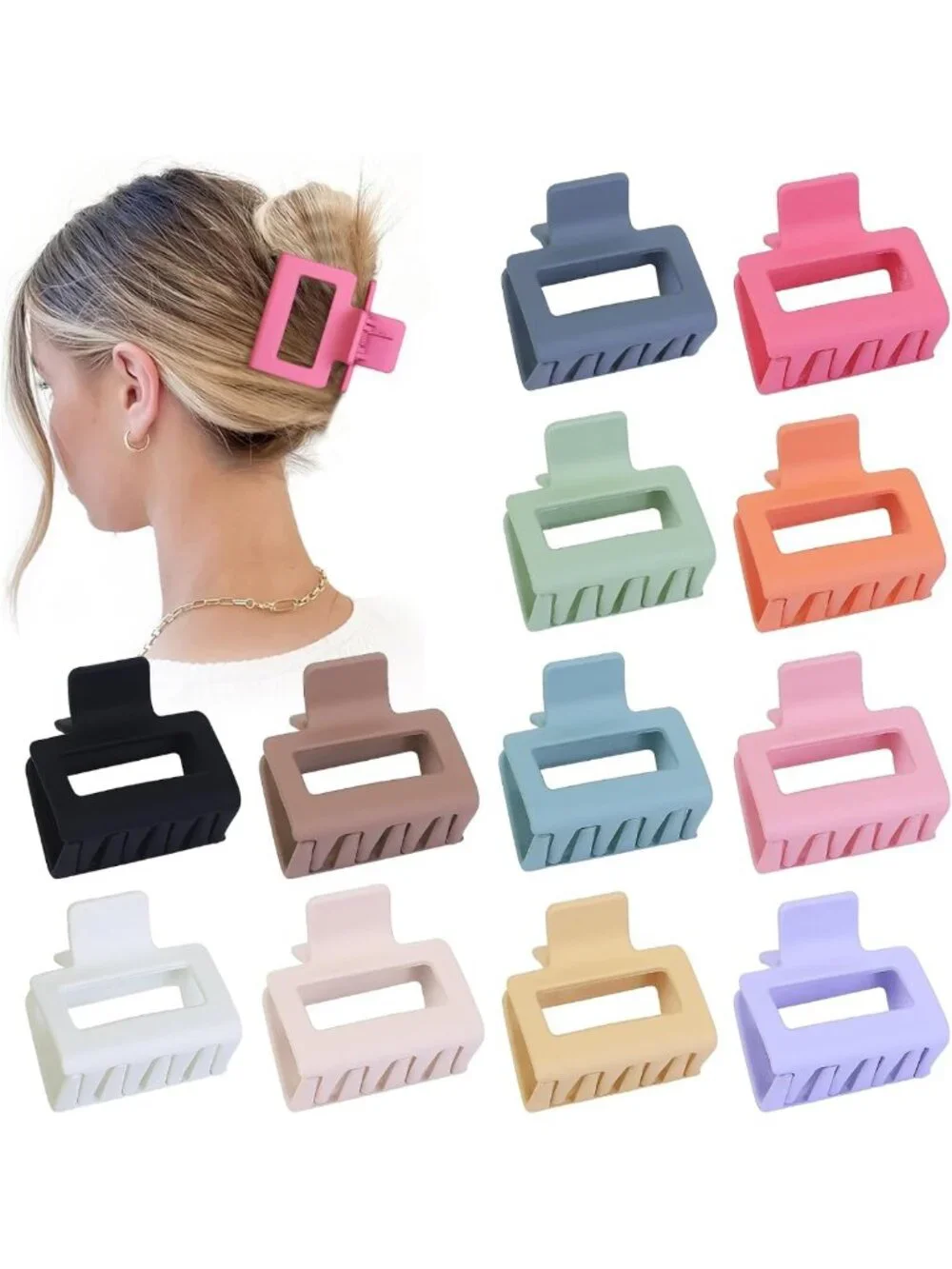 Colorful 2-Inch Medium Hair Claw Clips - 12 Pcs Matte Nonslip Acrylic Jaw Clips